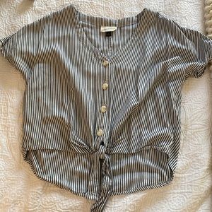 Striped tie front button down shirt
